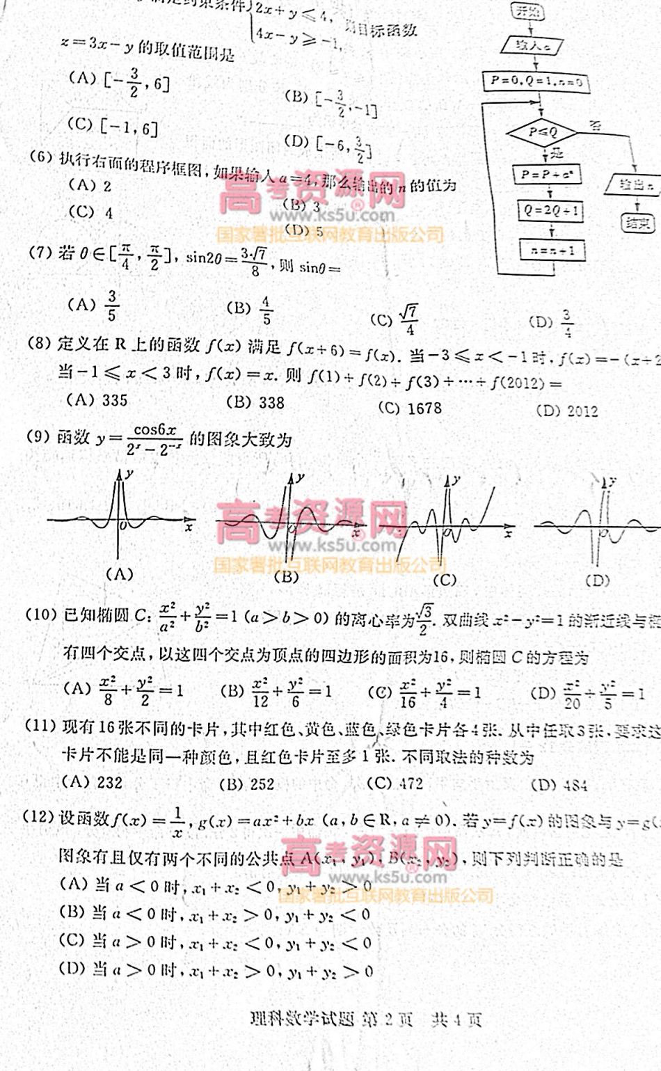 2012年高考理科數(shù)學(xué)試題(山東卷) 