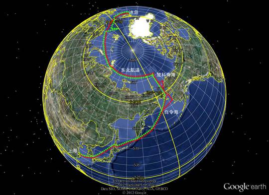 第5次北極考察航線示意圖