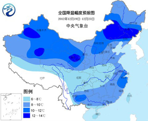 全國(guó)降溫幅度預(yù)報(bào)圖（19日至23日）